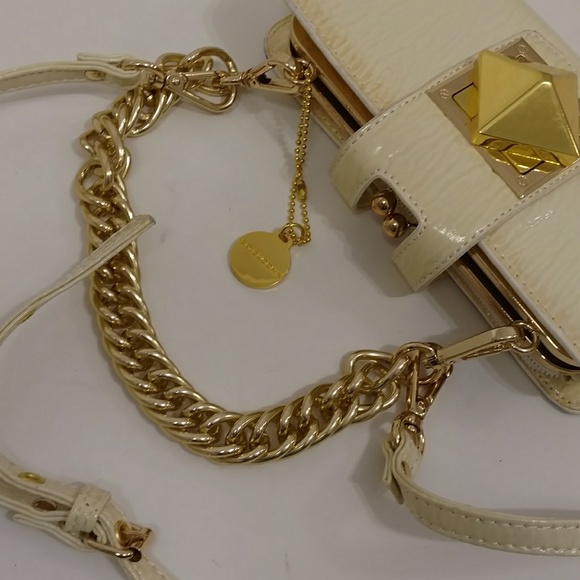 Big Buddha Crossbody Convertible Bag Cream Ivory Sm w Shiny Leather & Gold Purse - Picture 2 of 8